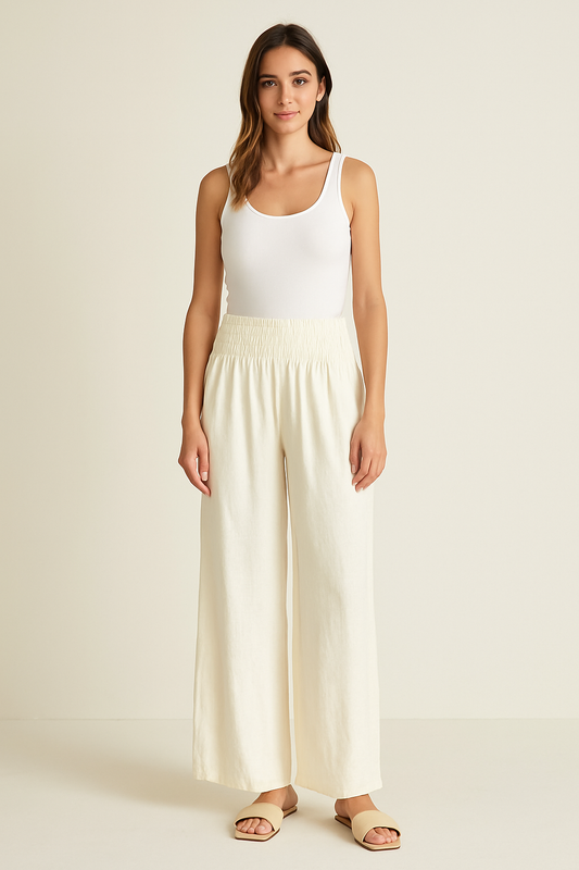Linen Palazzo Pants Italian in Butter
