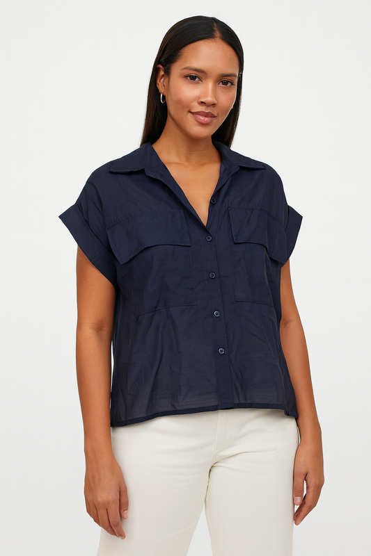 Italian Shirt With Pocket in Navy