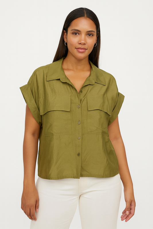 Italian Shirt With Pocket in Olive