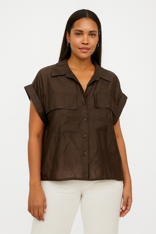Italian Shirt With Pocket in Brown