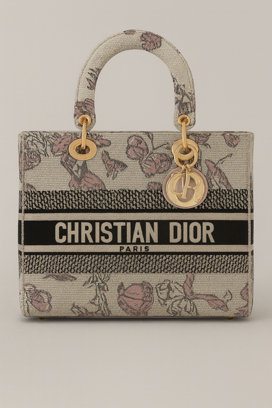 Designer Inspired Tote Bag Beige Base Complemented By Subtle Pink Accents