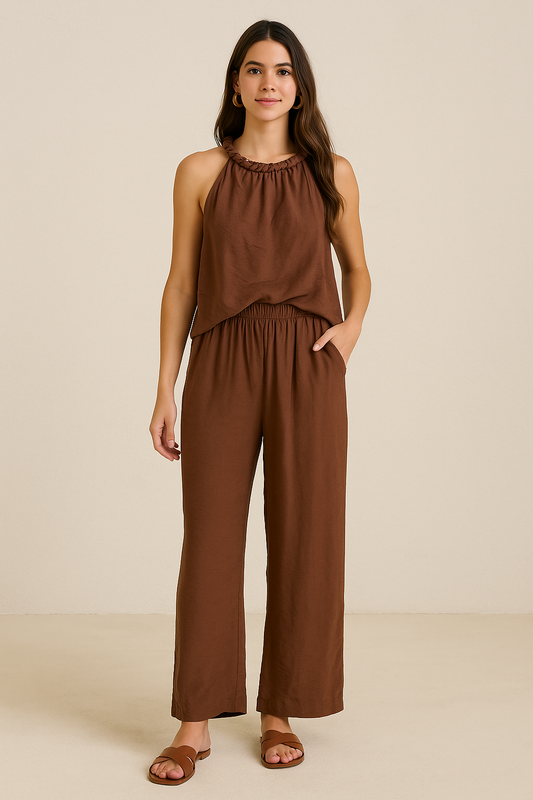 Mocha Set Top Braided and Palazzo Pants