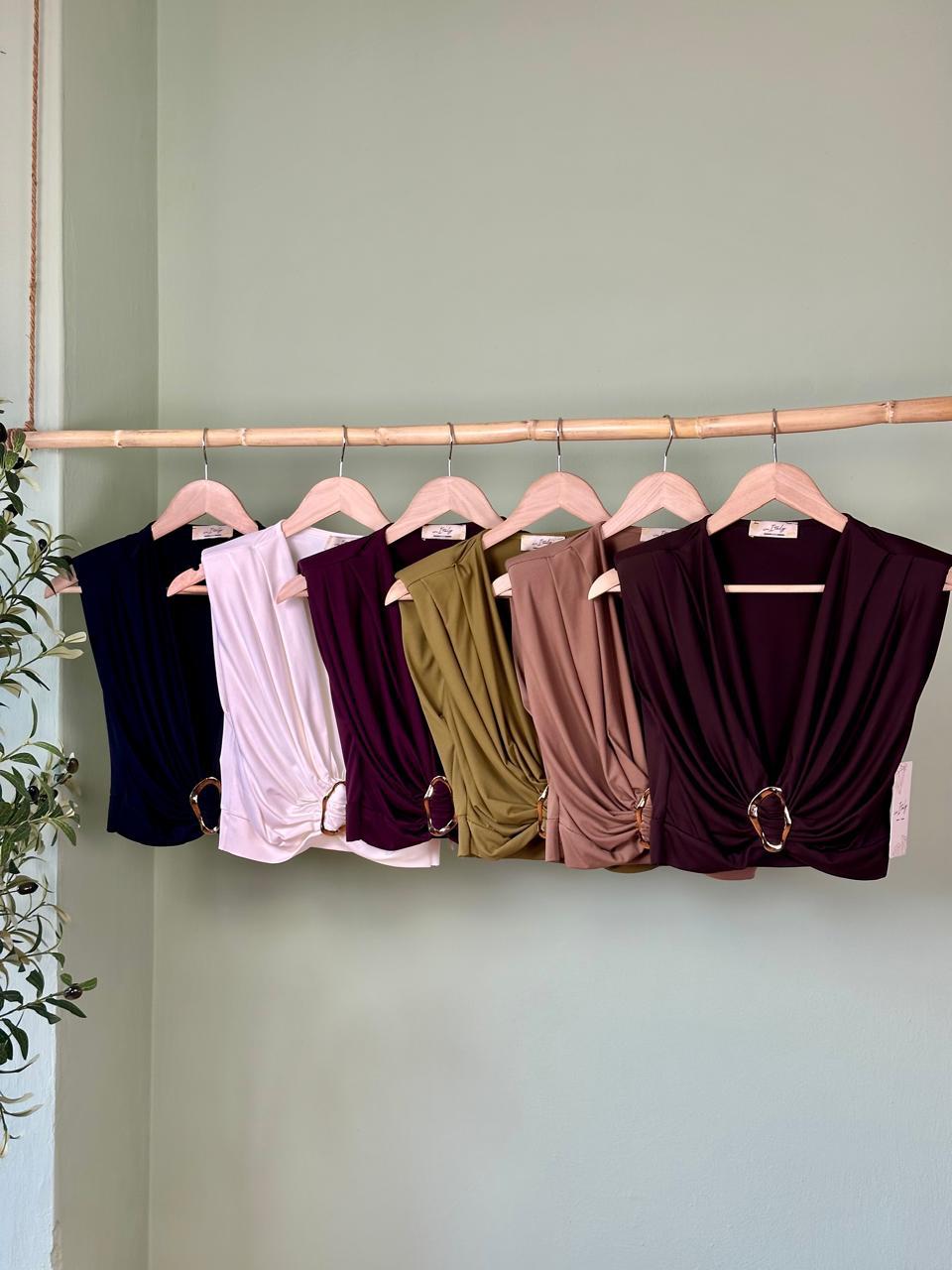 Cropped Top Features a Sophisticated Gold Accent On The Chest In Burgundy