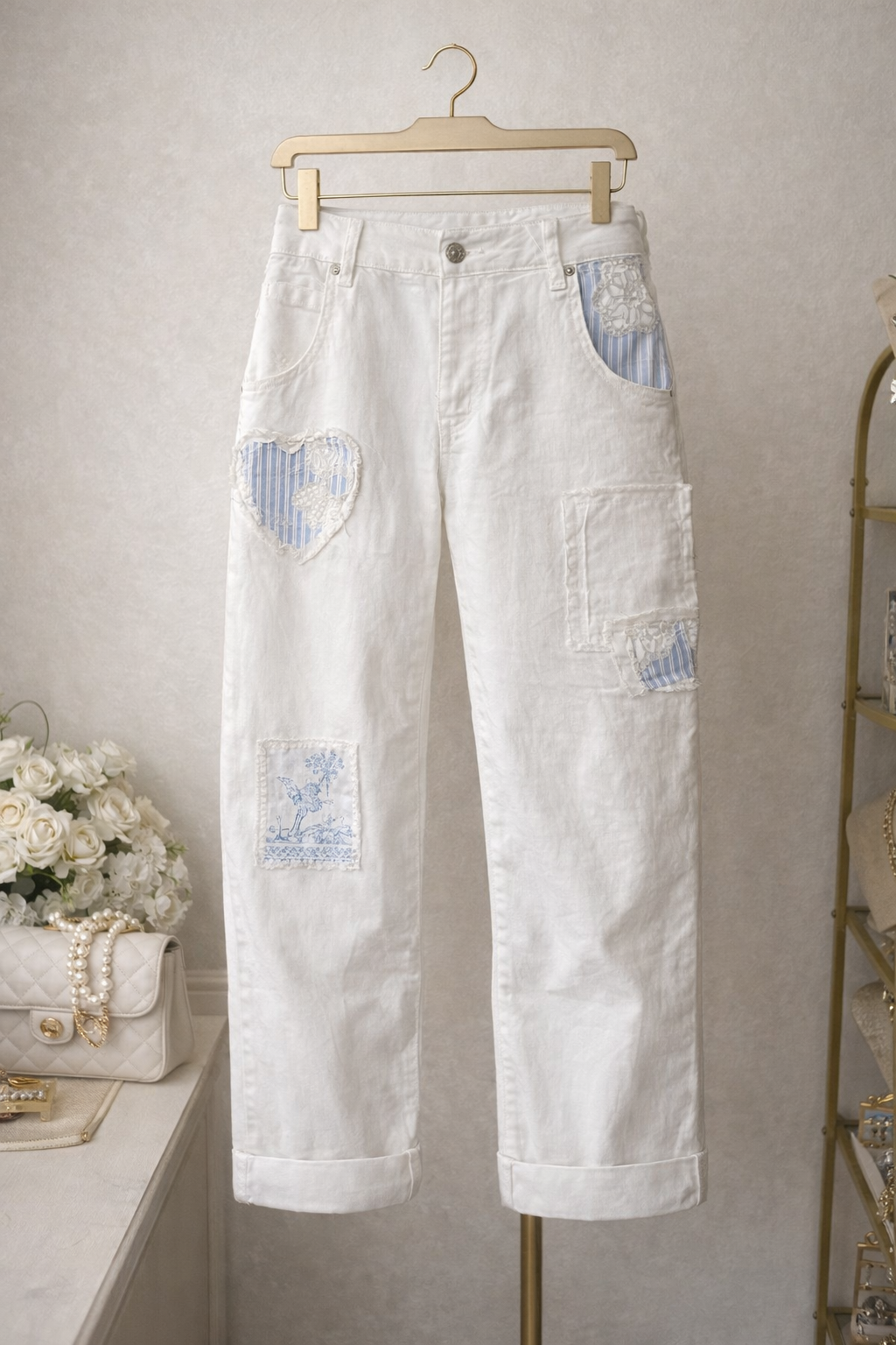 Italian White Pants With Hearts