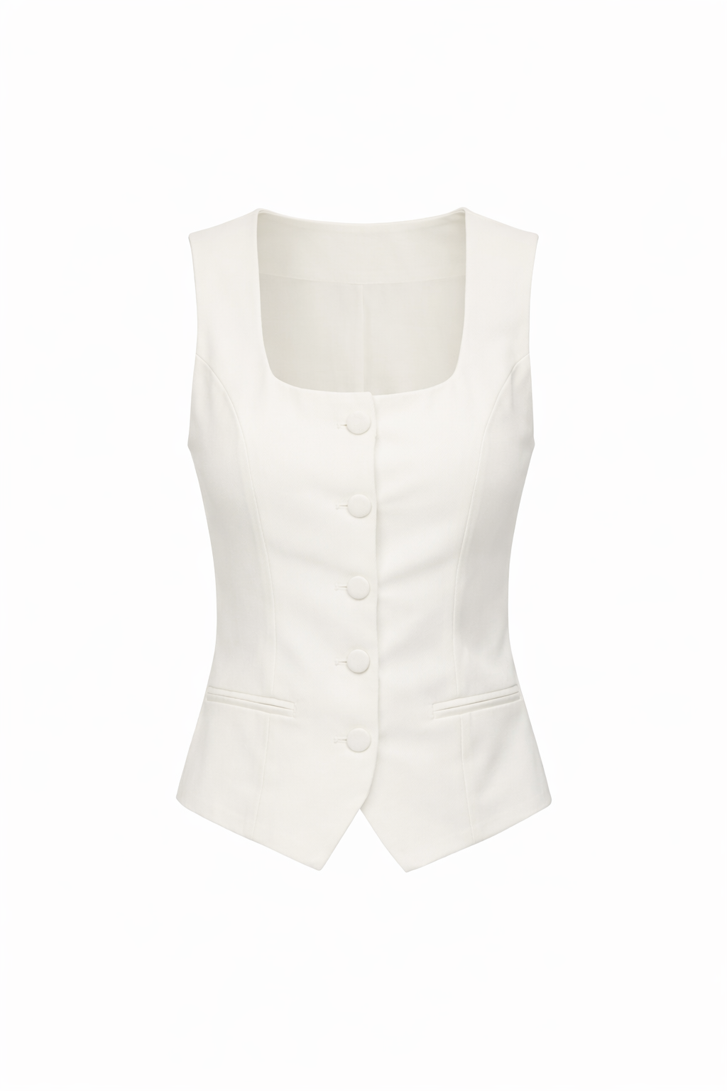 Elegant Tailored Vest with Covered Buttons White