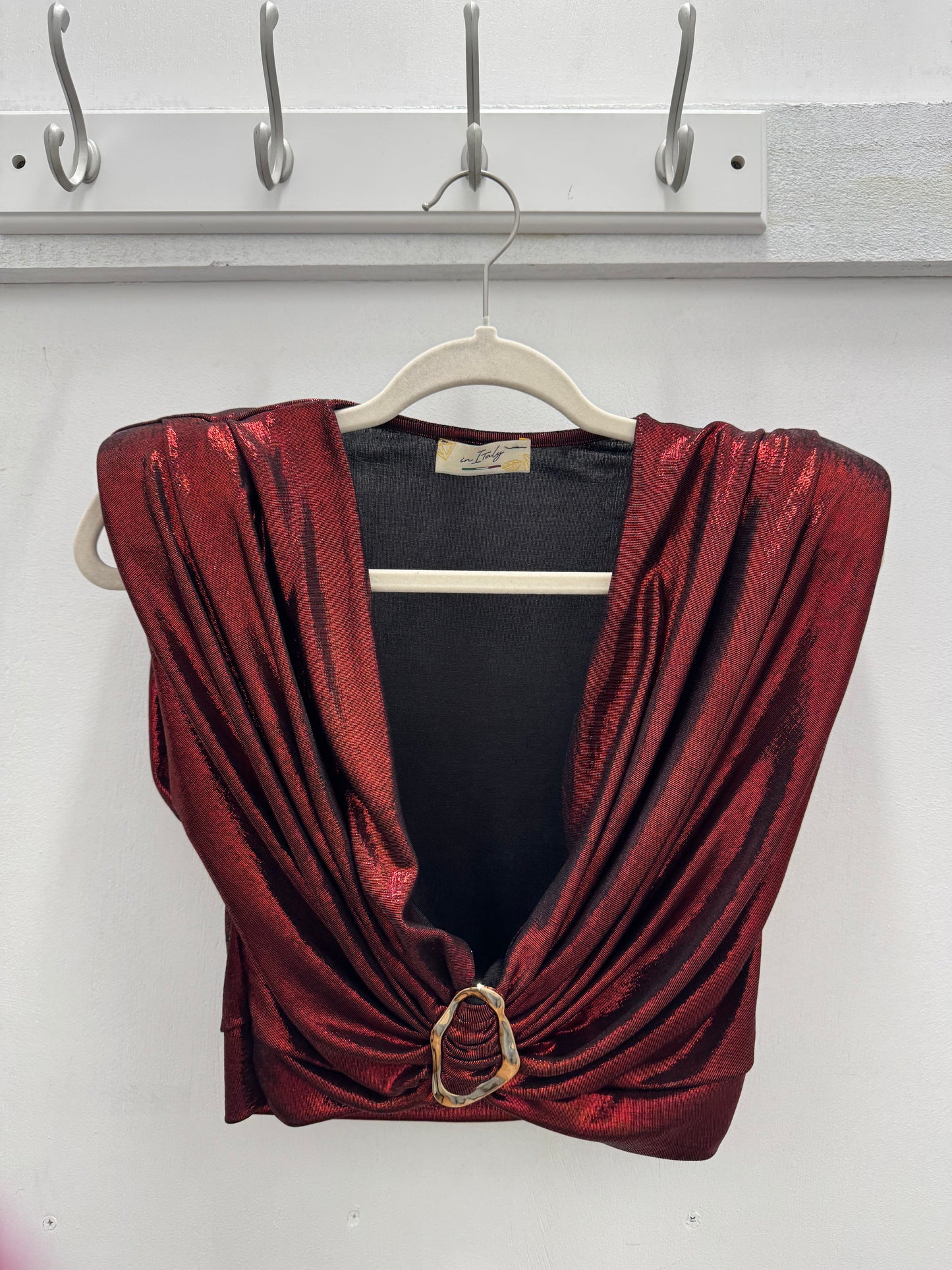 Italian Metalic Top  Red with Gold Details - One Size