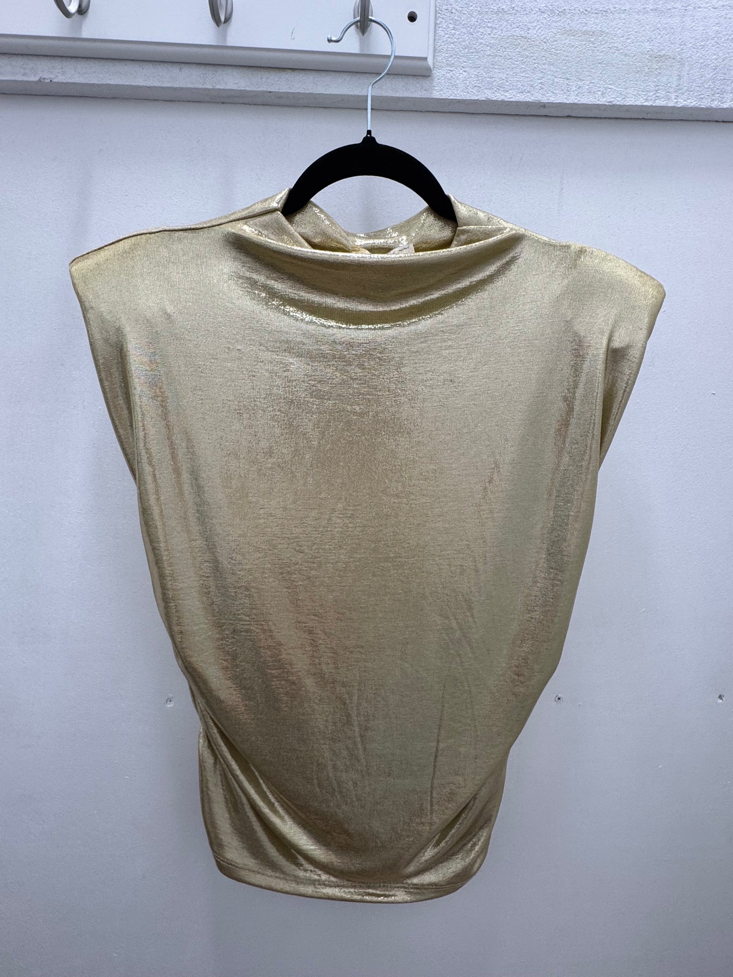 Italian Gold Metalic Shirt with Draped Neckline and Ruched Waist