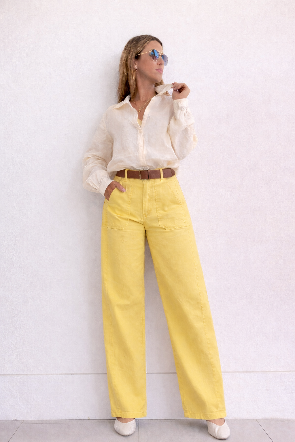 Italian Butter Yellow High-Waisted Pants