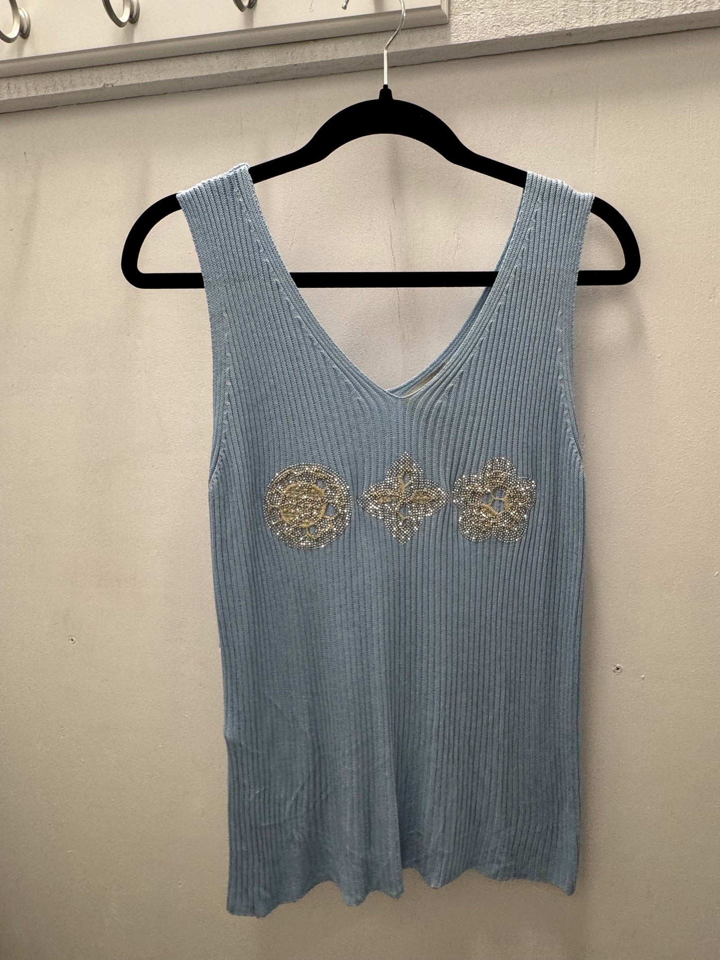 Blue Tank Top with Sparkling Embellishments and Sophisticated Style