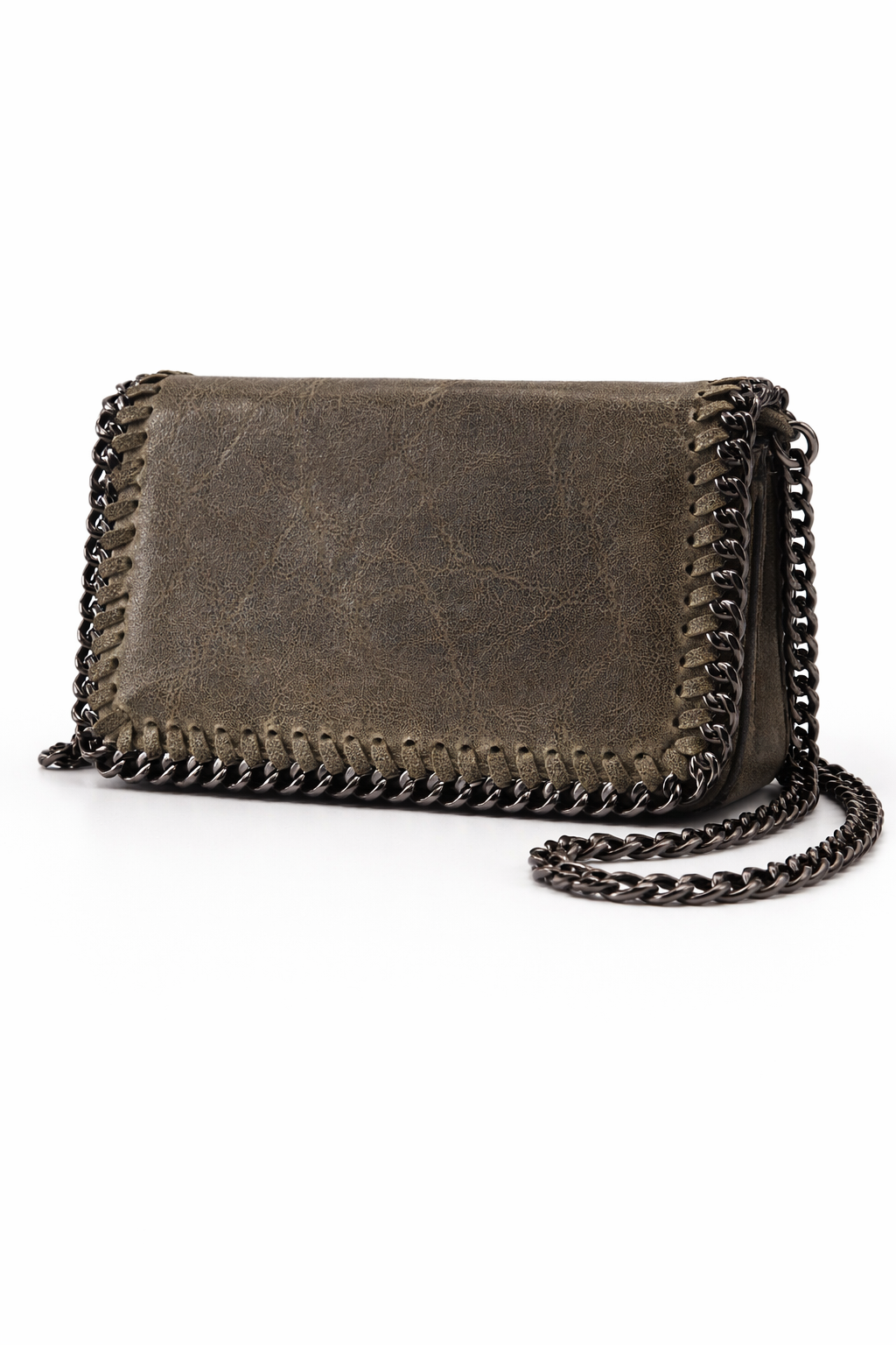Germán Fuentes Textured Handbag Olive Green with Metal Chain Frame