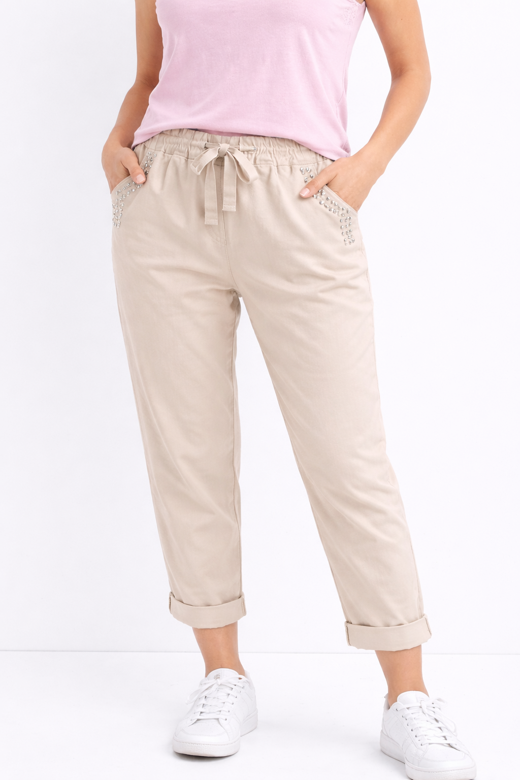 Italian Pant With Silver Studs Beige-One size