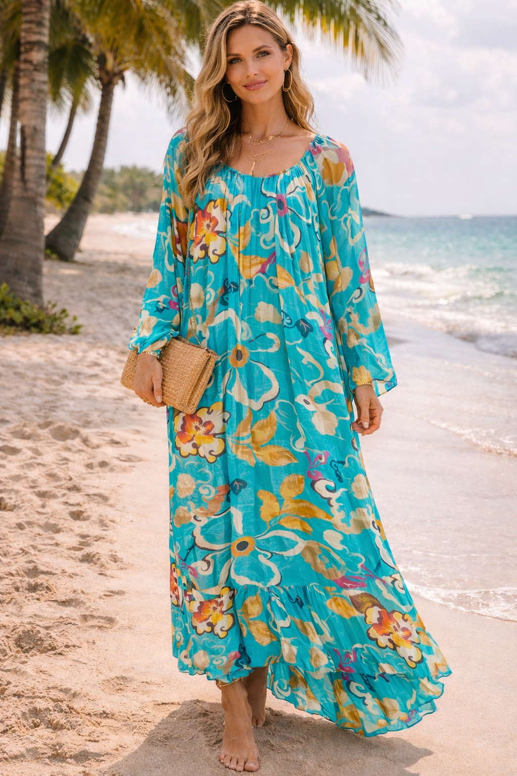 Turquoise Paradise Floral Maxi Dress