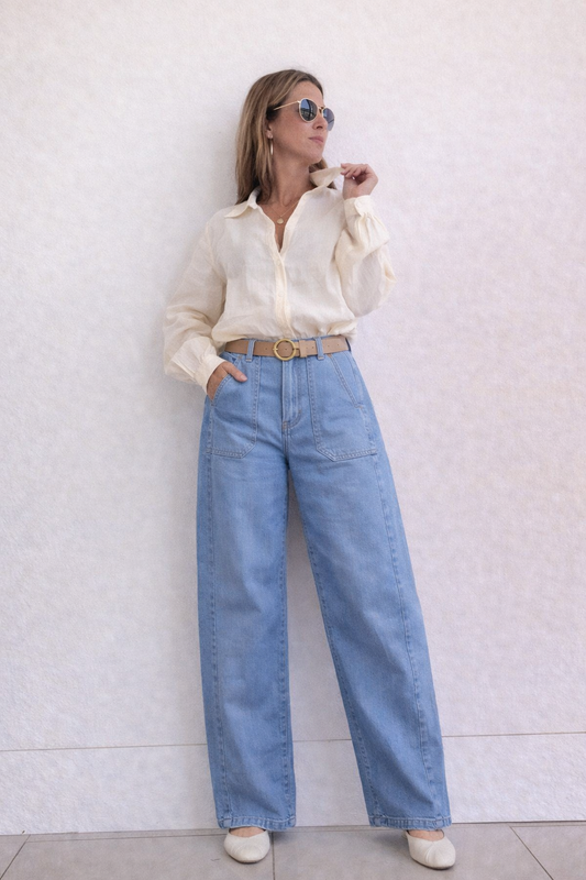 Italian Barrel Denim Pants with Statement Belt
