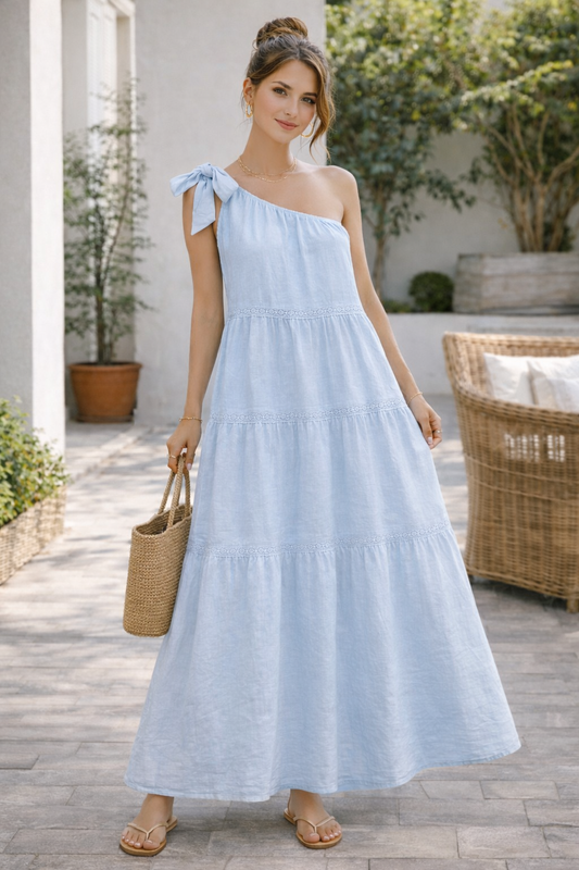 Blue Elegance One-Shoulder Maxi Dress