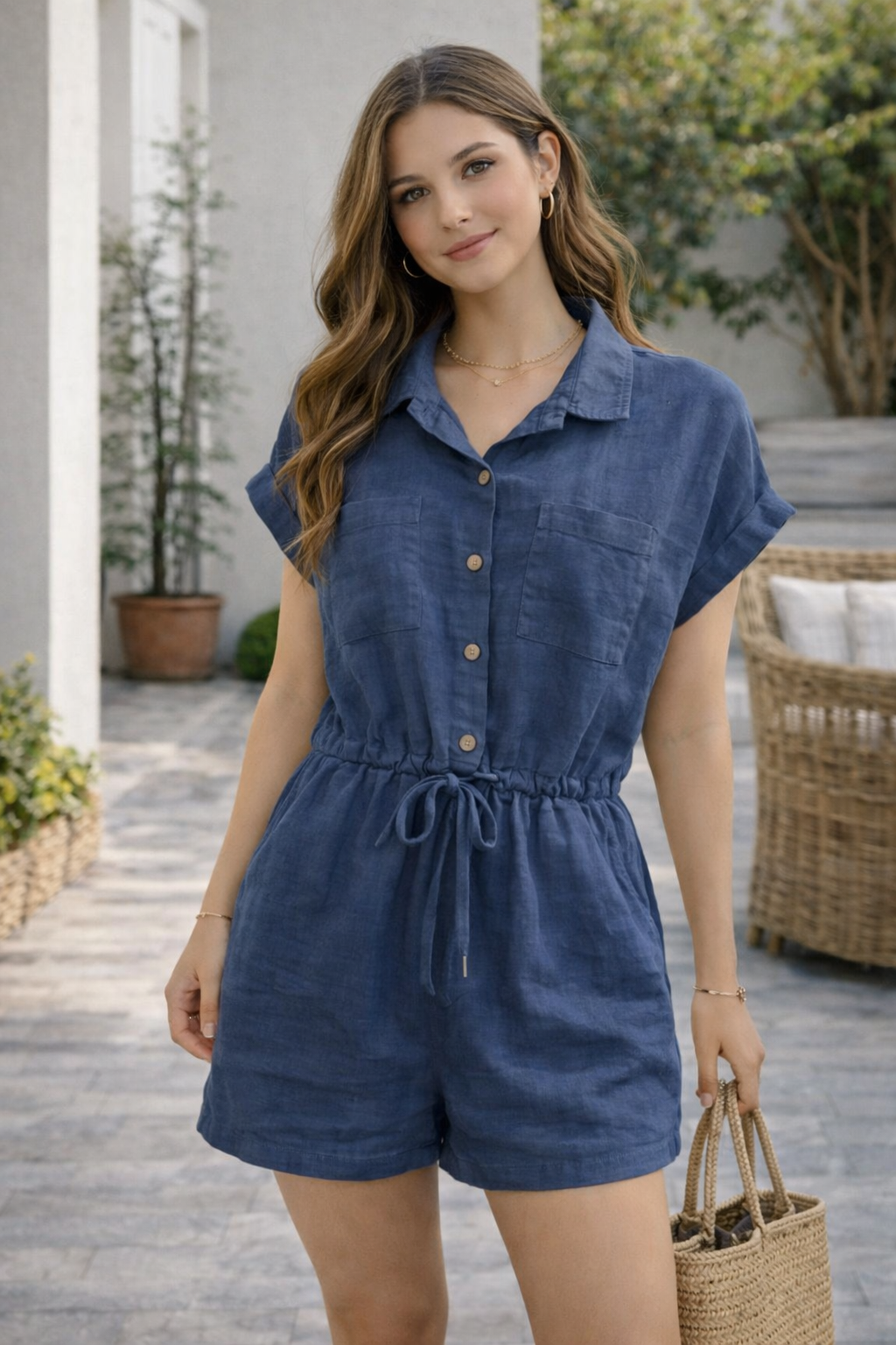 Navy Daylight Linen Romper