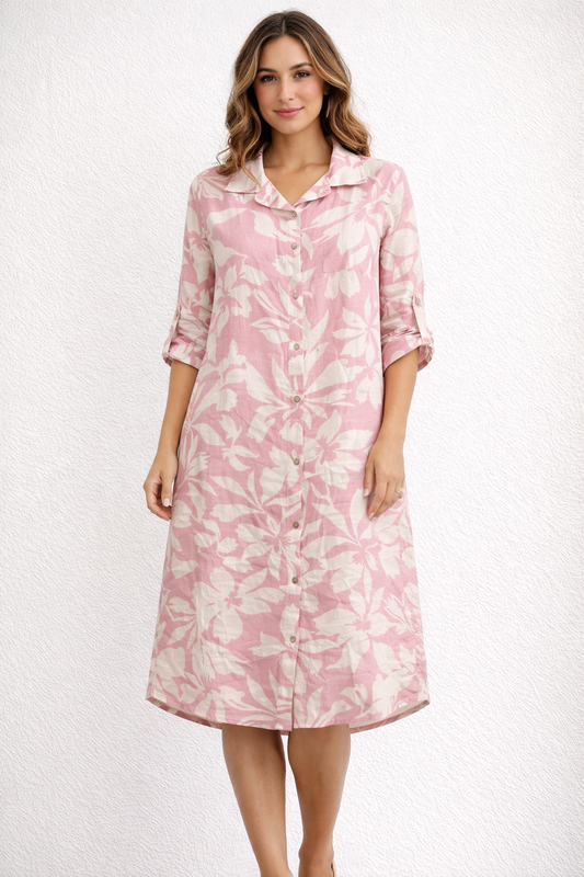 Pink Tropical Linen Dress