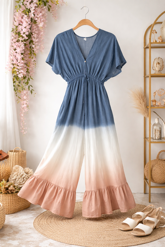Italian Beige Breeze OmbrÃ© Linen Jumpsuit