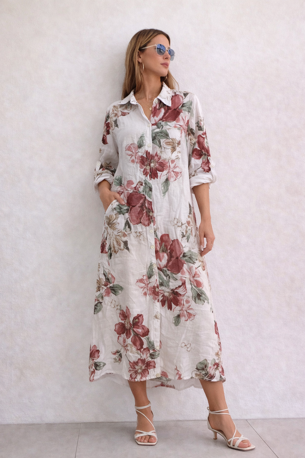 Italian White Garden Floral Dress