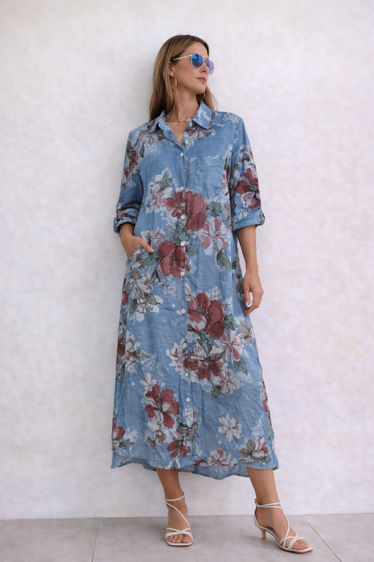 Italian Blue Garden Floral Dress