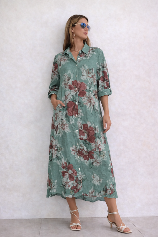 Italian Green Garden Floral Dress