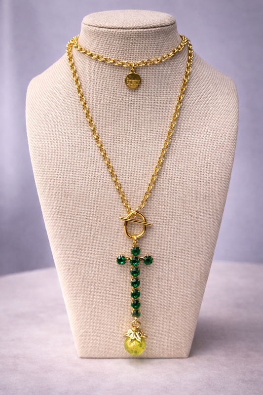 Emerald Green Cross Necklace