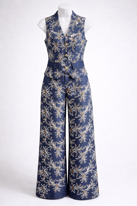 Embroidered Denim Luxe Set