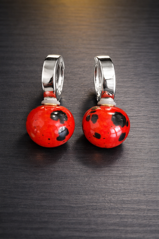 Duo Red-Black and Silver Earrings