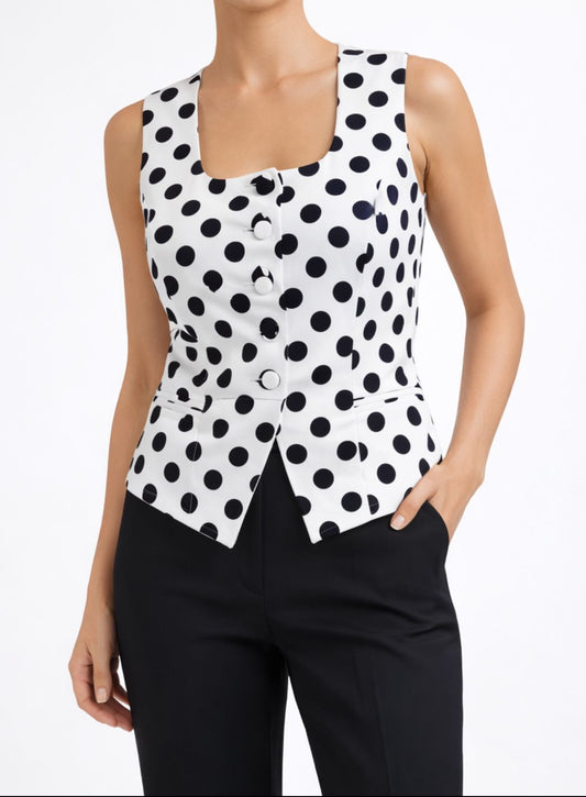 White Vest With Black Polka Dots