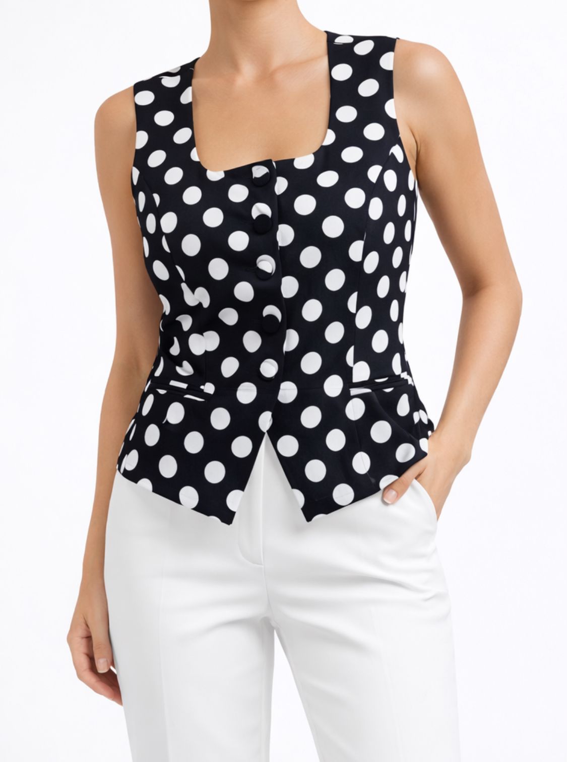 Black Vest With White Polka Dots