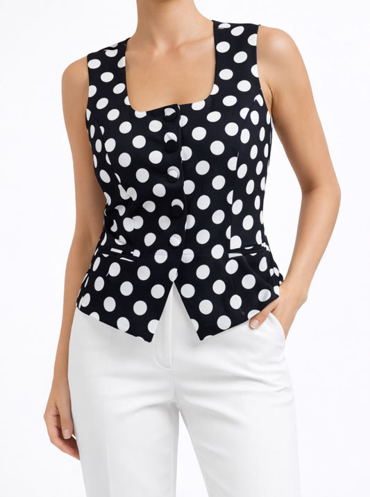 Black Vest With White Polka Dots