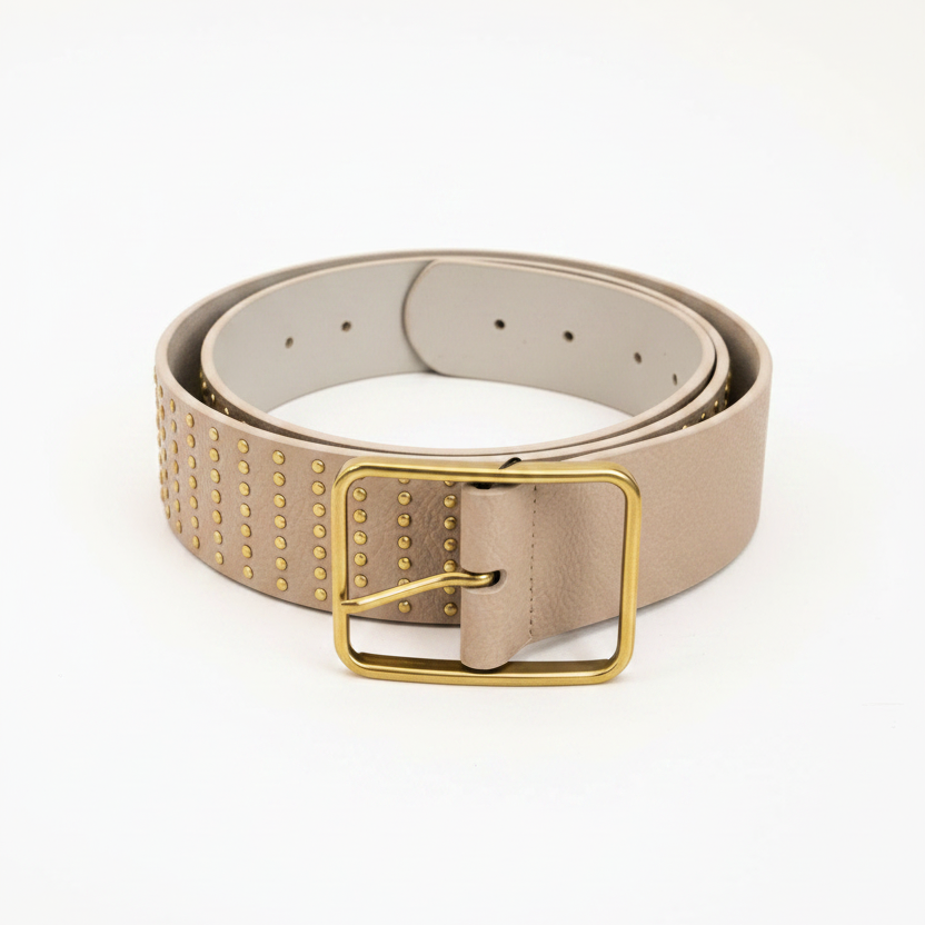 Beige Studded Leather Belt