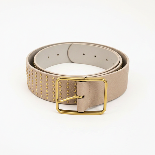 Beige Studded Leather Belt