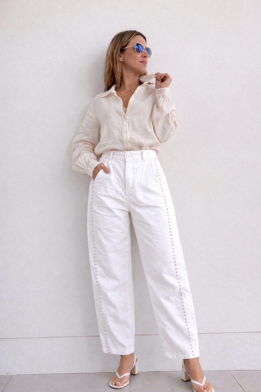 Italian Barrel Pant With Silver Dots