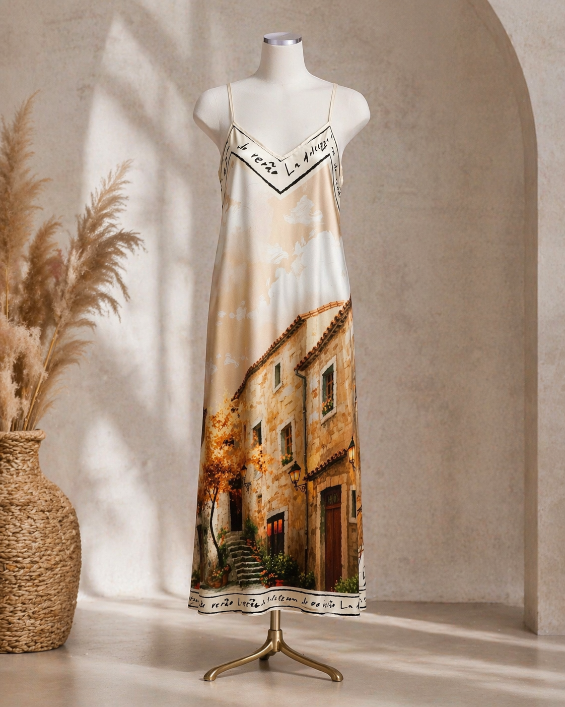 Stamp Line Dress Beige