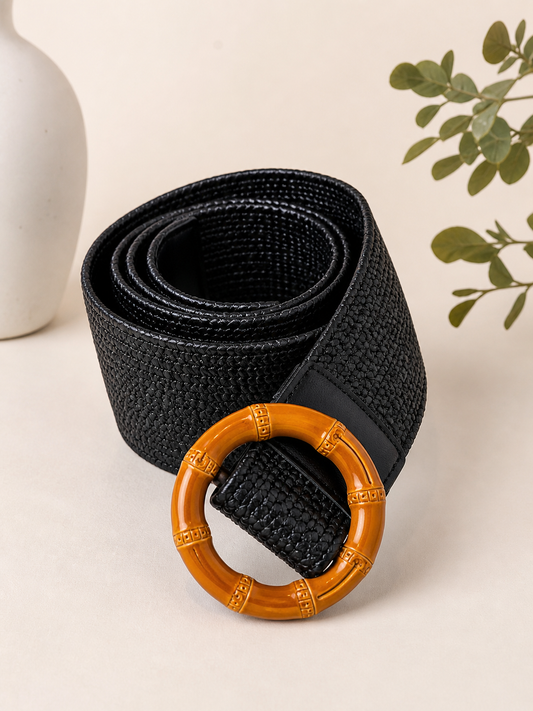 Black Woven Belt with Bamboo Buckle