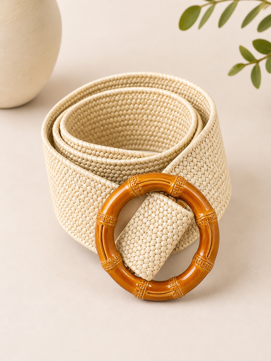 Natural Raffia Ivory Belt – Round