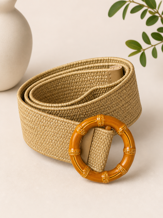 Natural Raffia Beige Belt – Round