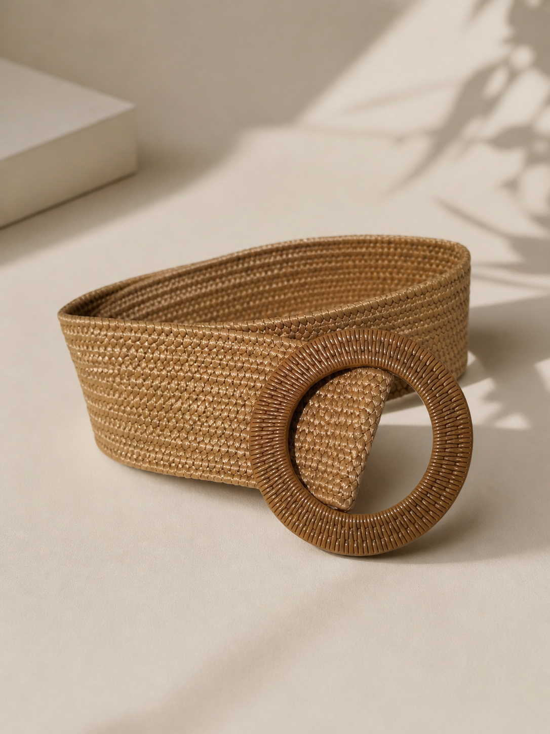 Elegant Beige Belt with Circle Buckle