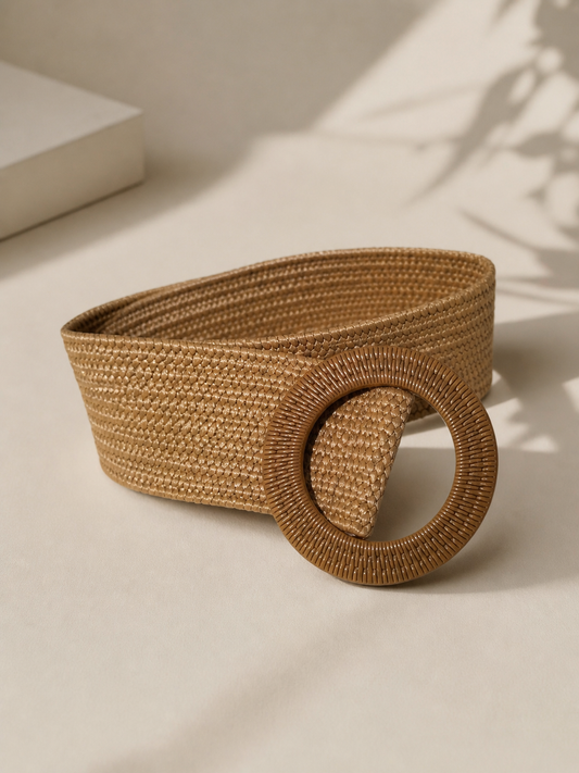 Elegant Beige Belt with Circle Buckle