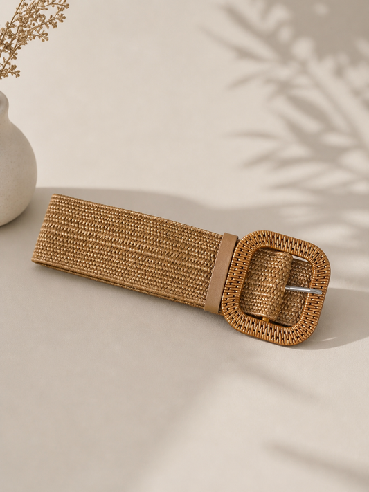 Elegant Beige Belt with Square Buckle