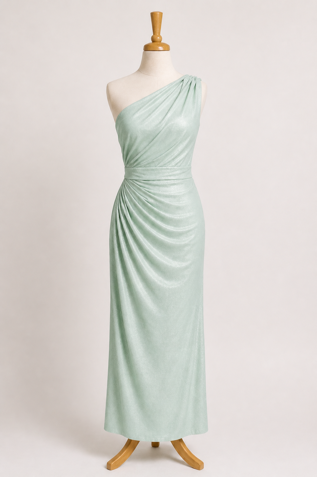 One Shoulder Satin Elegance Dress– Mint Green