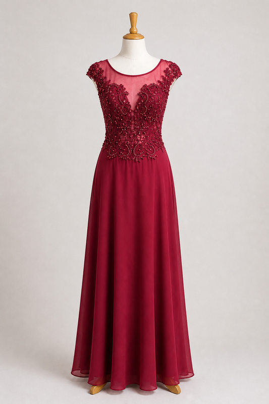 Red A-Line Maxi Dress with Intricate Lace Top
