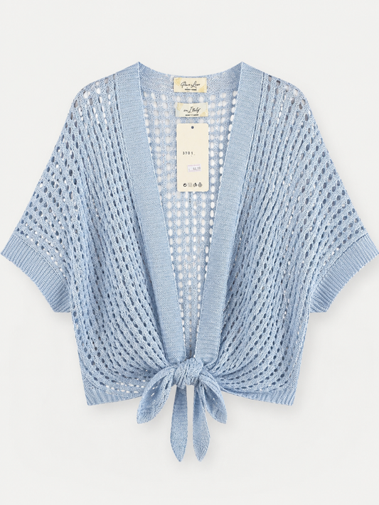 Blue Front Knot Cardigan