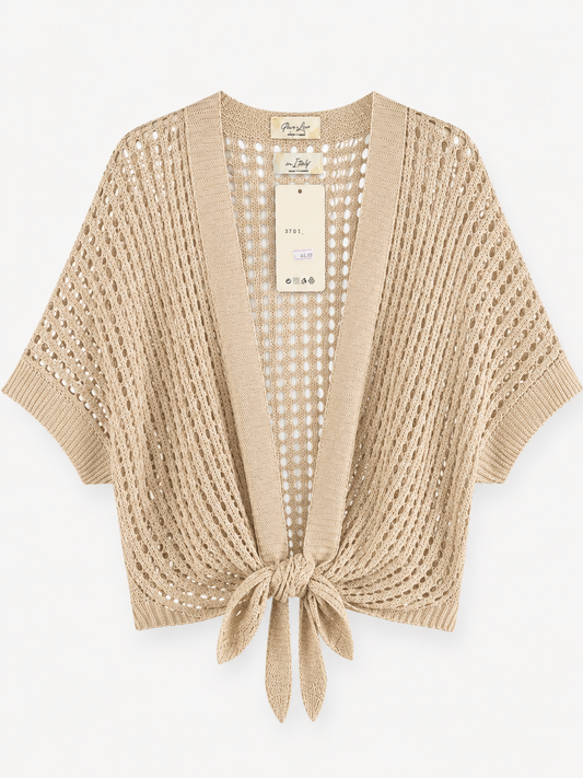 Beige Front Knot Cardigan