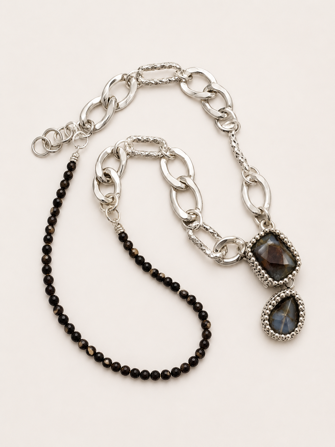 Silver Chain Necklace with Hanging Teardrop Pendant