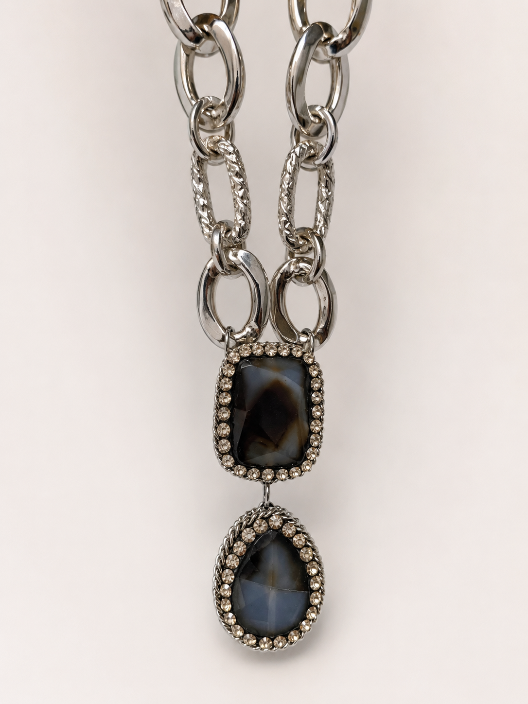 Silver Chain Necklace with Hanging Teardrop Pendant