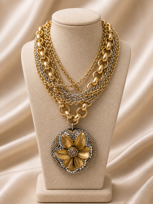 Gold Necklace With Swarovski Flower