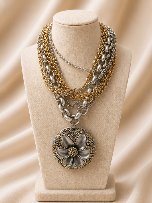 Silver Necklace With Swarovski Flower