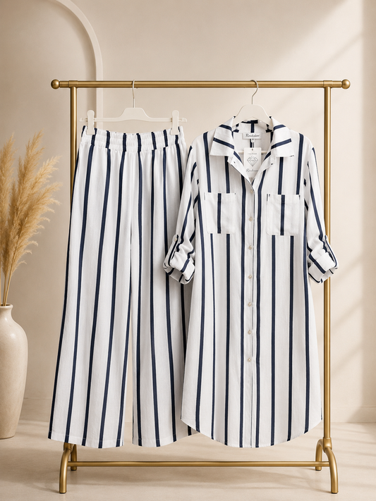 White and Navy Line Set