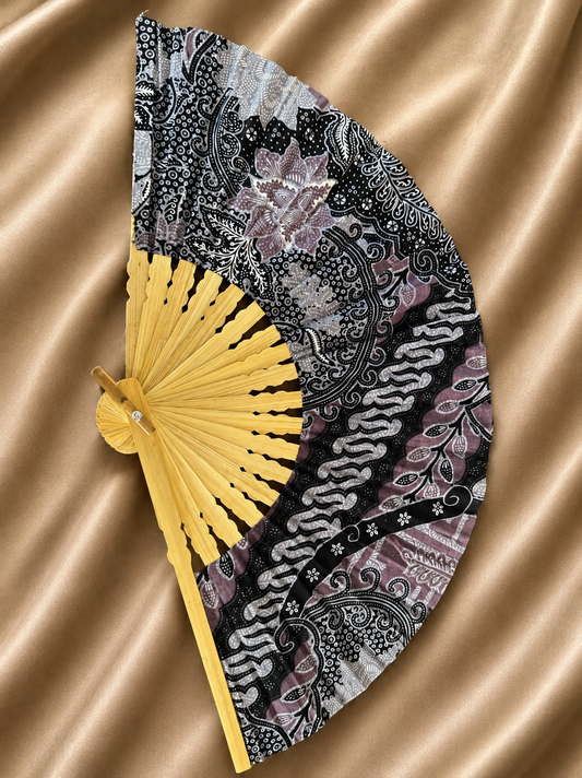 Tropical Black and Grey Hand Fan